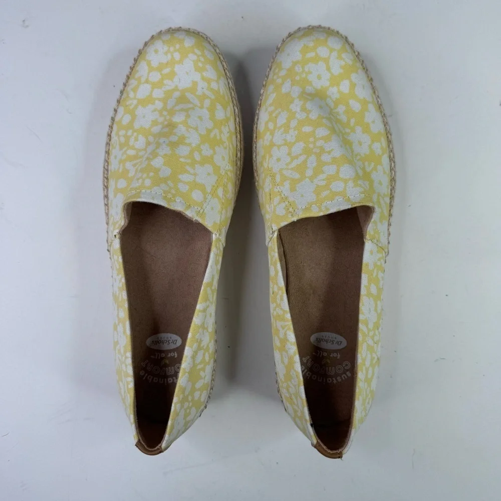 Dr. Scholl's Sunray platform espadrille slip on shoes yellow white flowers 8